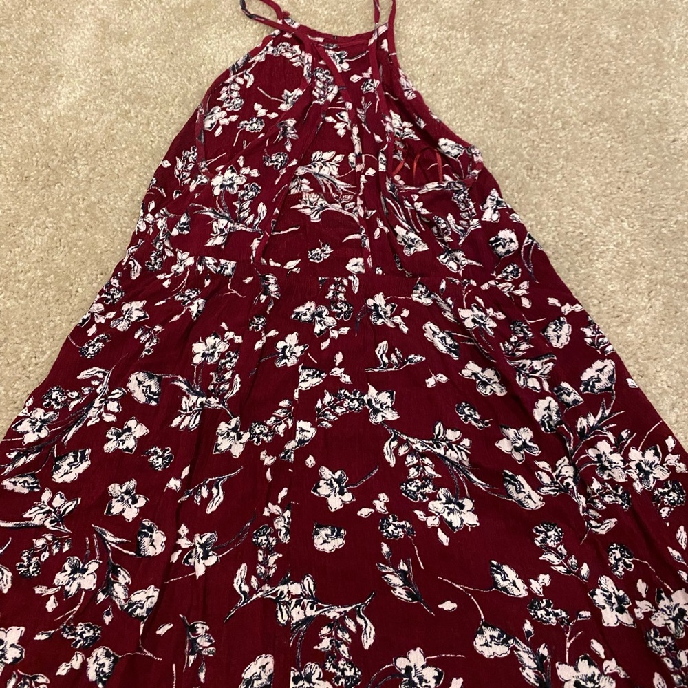 High neck red floral dress